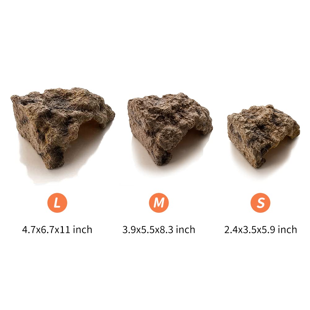 LUCOSIU Reptile Simulation Rock Cave Hideouts Terrarium Habitat D  cor Bearded Dragon Hideout for Turtles Lizards Snakes Crab (L