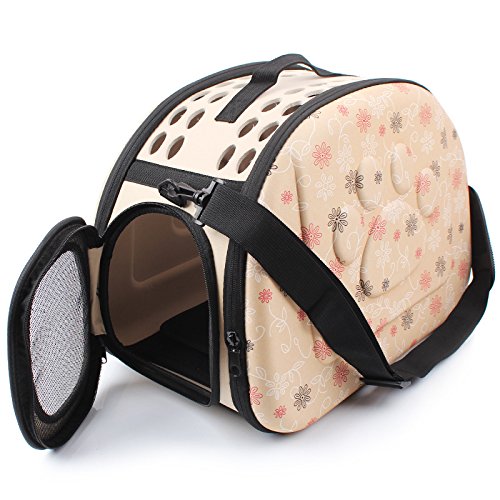 Foldable Pet Dog Cat Carrier Cage Collapsible Travel Kennel - Portable Pet Carrier Outdoor Shoulder Bag For Puppy Dog Cat Small Medium Large Animal (M, Beige)