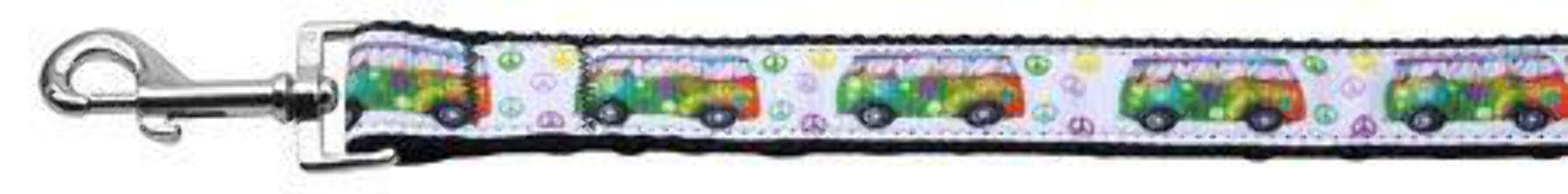 Pet Dog & Cat Nylon Collar or Leash, "Peace Bus" 3/8" w x 6 ft. leash