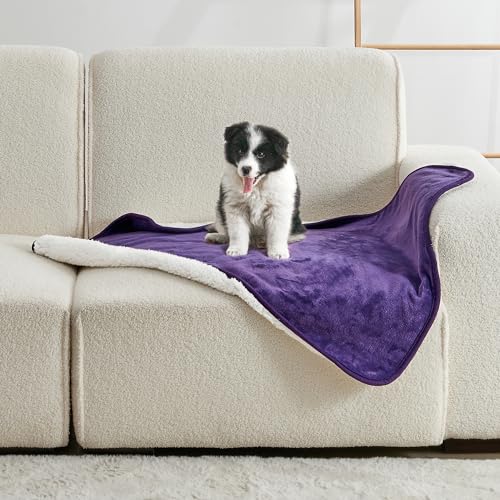 Yaning Waterproof Blanket For Bed Couch Sofa, Soft Liquid Pee Proof Pet Blanket For Dog Puppy Cat, Reversible Sherpa Fleece Furniture Protector (Dark Purple, 30X40 Inches)