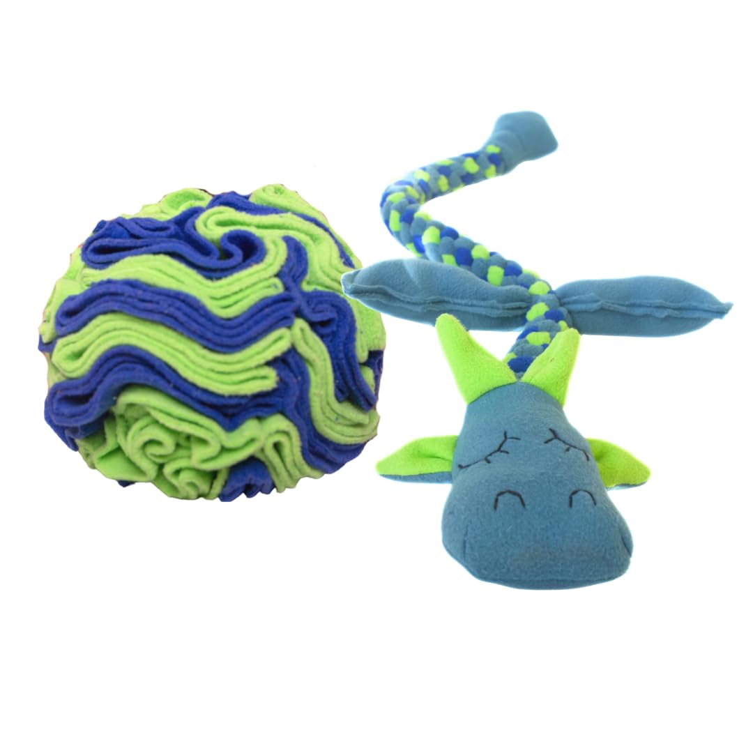 For the love of Dog | Keep Busy Bundle  Sniffer Ball + Tugasaur | for Indoor Play & Mental Stimulation  for Large Dogs (Blue G