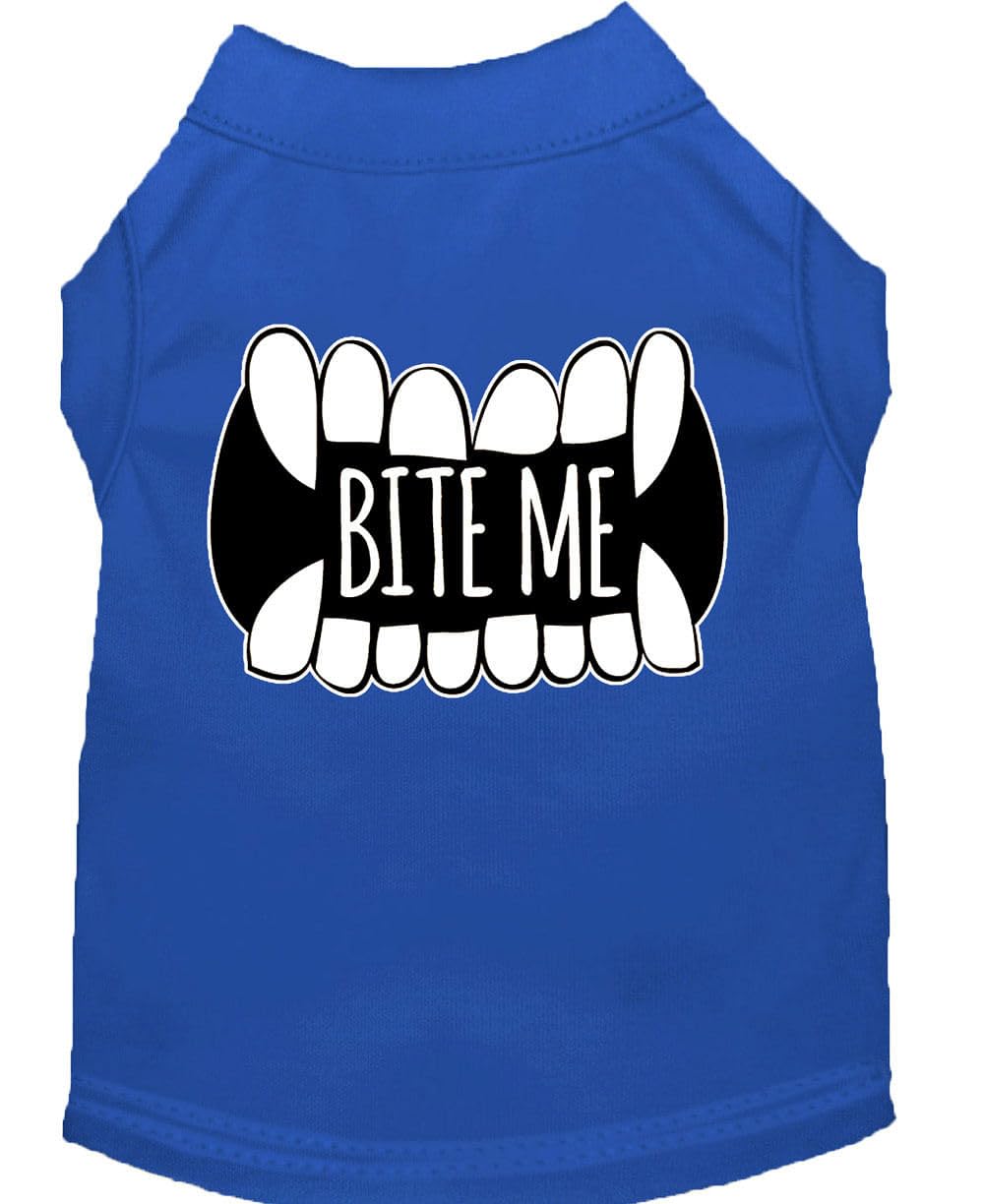 Bite Me Screen Print Dog Shirt Blue Lg 14
