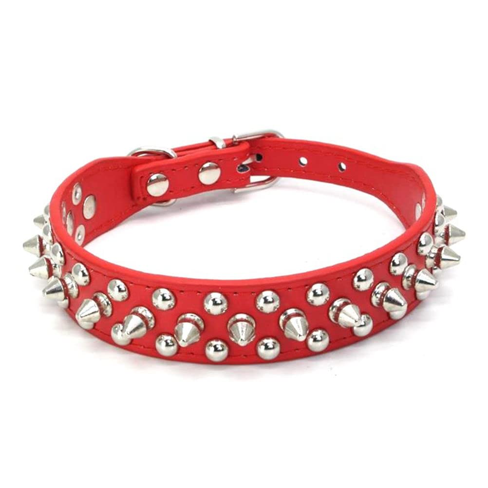 Spiked Dog Collar Soft Pu Leather Mushrooms Rivet Spike Studded Puppy Adjustable Cat Collars Red S