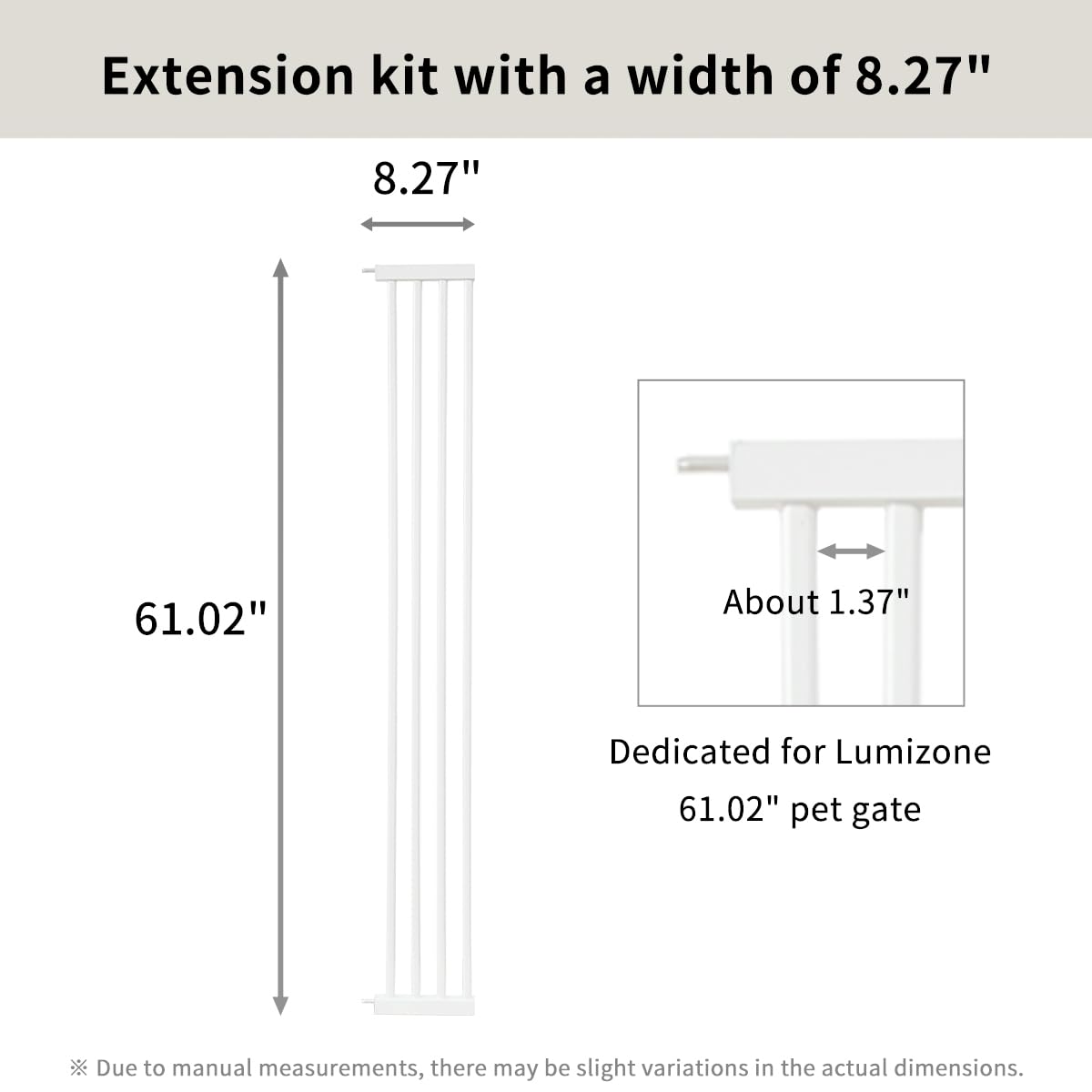 Lumizone Extra Tall Cat Gate Extension Kit, 61.02" High, Pressure Mounted, Metal, White, 8.27" Wide, No Drilling, Model 2025