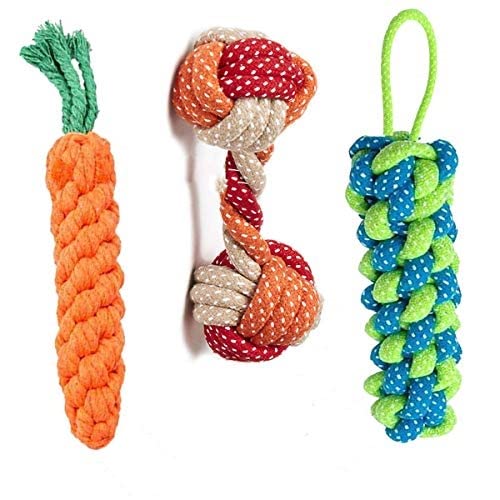 Pups&Pets Rope Toys For Dogs, Puppy Chew Teething Rope Toys Set Of 3 Durable Cotton Dog Toys For Playing And Teeth Cleaning Trai