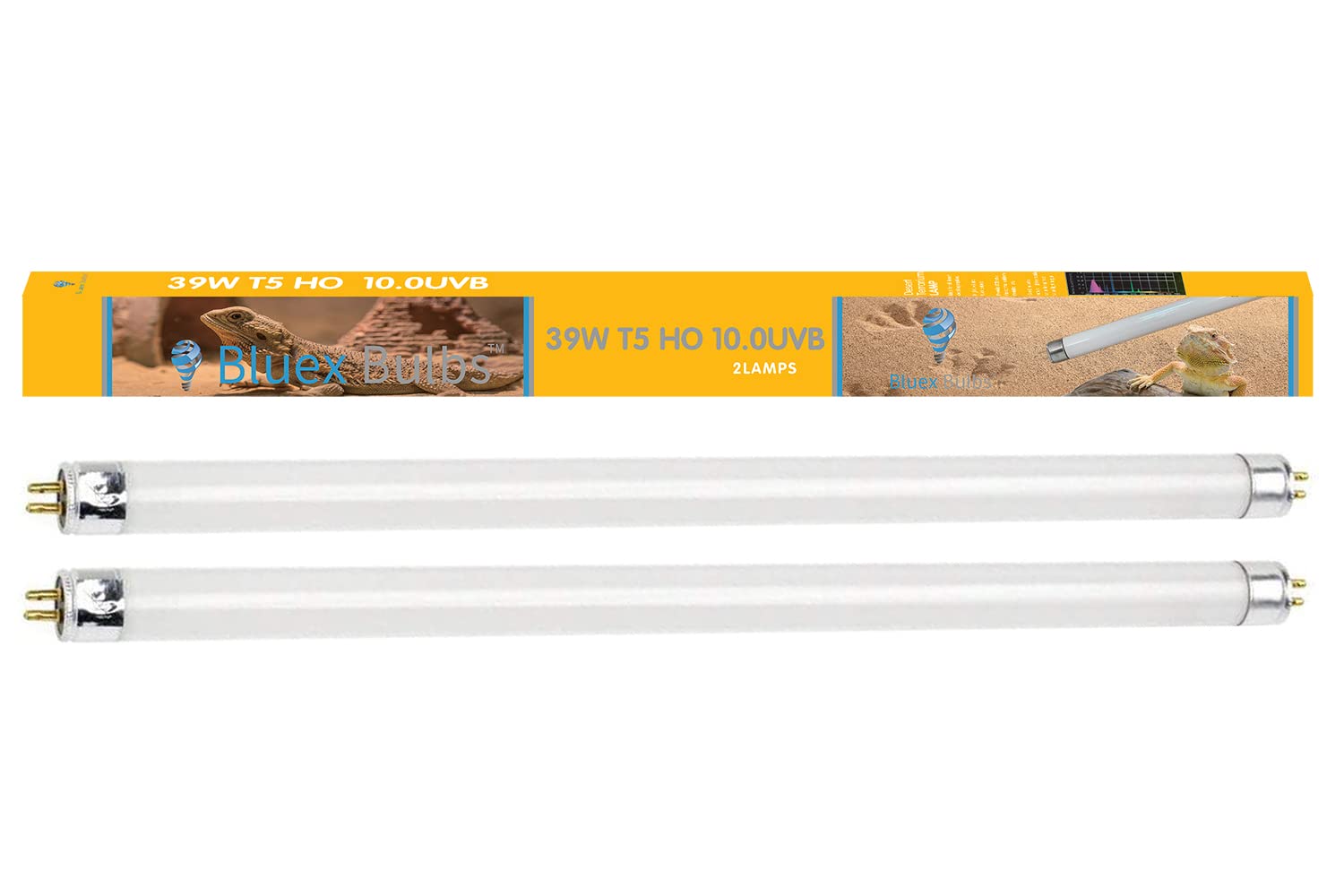 2 Pack 39W-Watt T5 Ho Reptile Light Desert Uva Uvb 10.0 Fluorescent Tube - 34'' Terrarium Hood Light Suitable For Desert Reptile