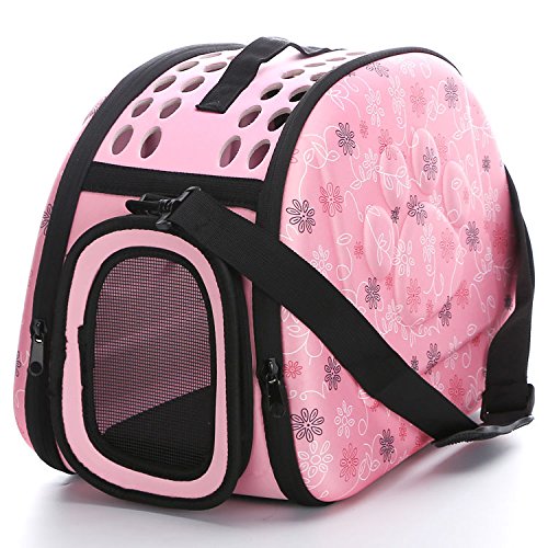 Foldable Pet Dog Cat Carrier Cage Collapsible Travel Kennel - Portable Pet Carrier Outdoor Shoulder Bag For Puppy Dog Cat Small Medium Large Animal (M, Pink)