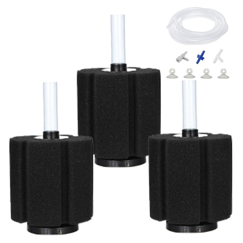 AQUAPAPA Bio Sponge Filter for Betta Fry Aquarium Fish Tank Up to 60 Gal ea. 3-Pack (L)