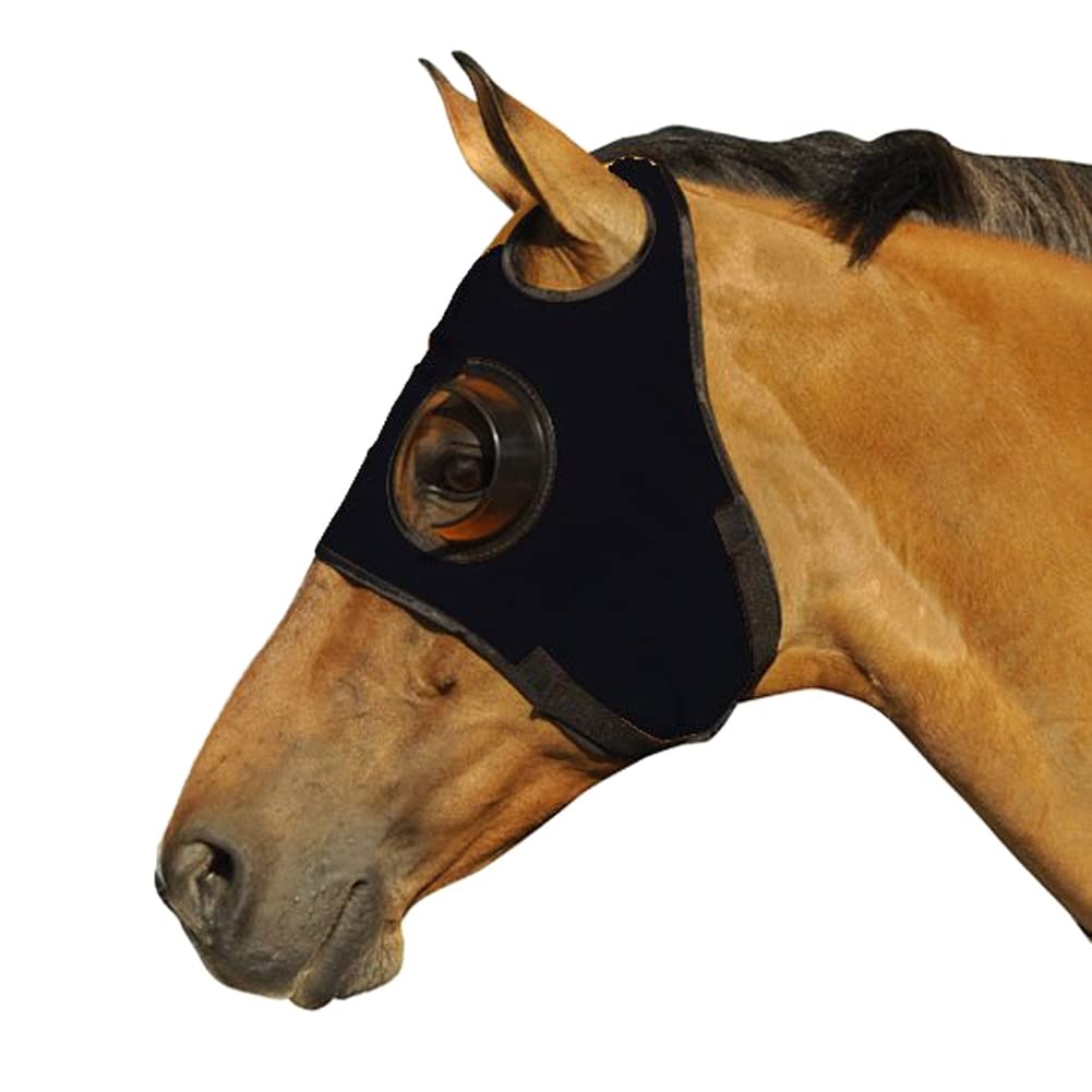 Intrepid International Horse Mask - Quarter Cup Blinker Hood for Racing & Training, Stretchable Material, Touch Tape Closure, Bl
