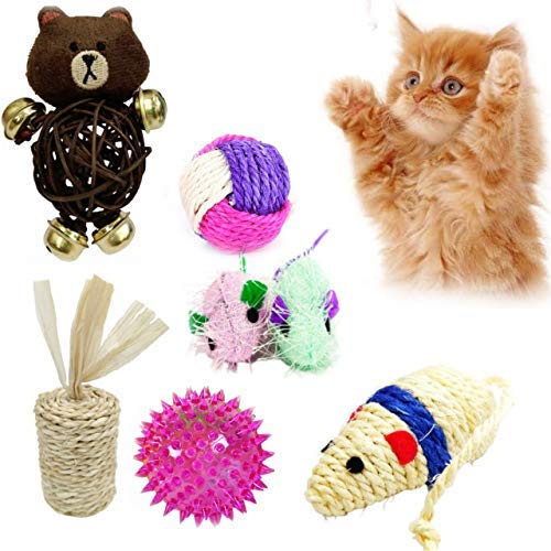 Psk Pet Mart 6 In 1 Cat Toys Kitten Toys Combo  1 Cat Rattle Toy | 1 Led Ball | 1 Pair Plush Mouse | 3 Sisal Ball & Mouse Toy (