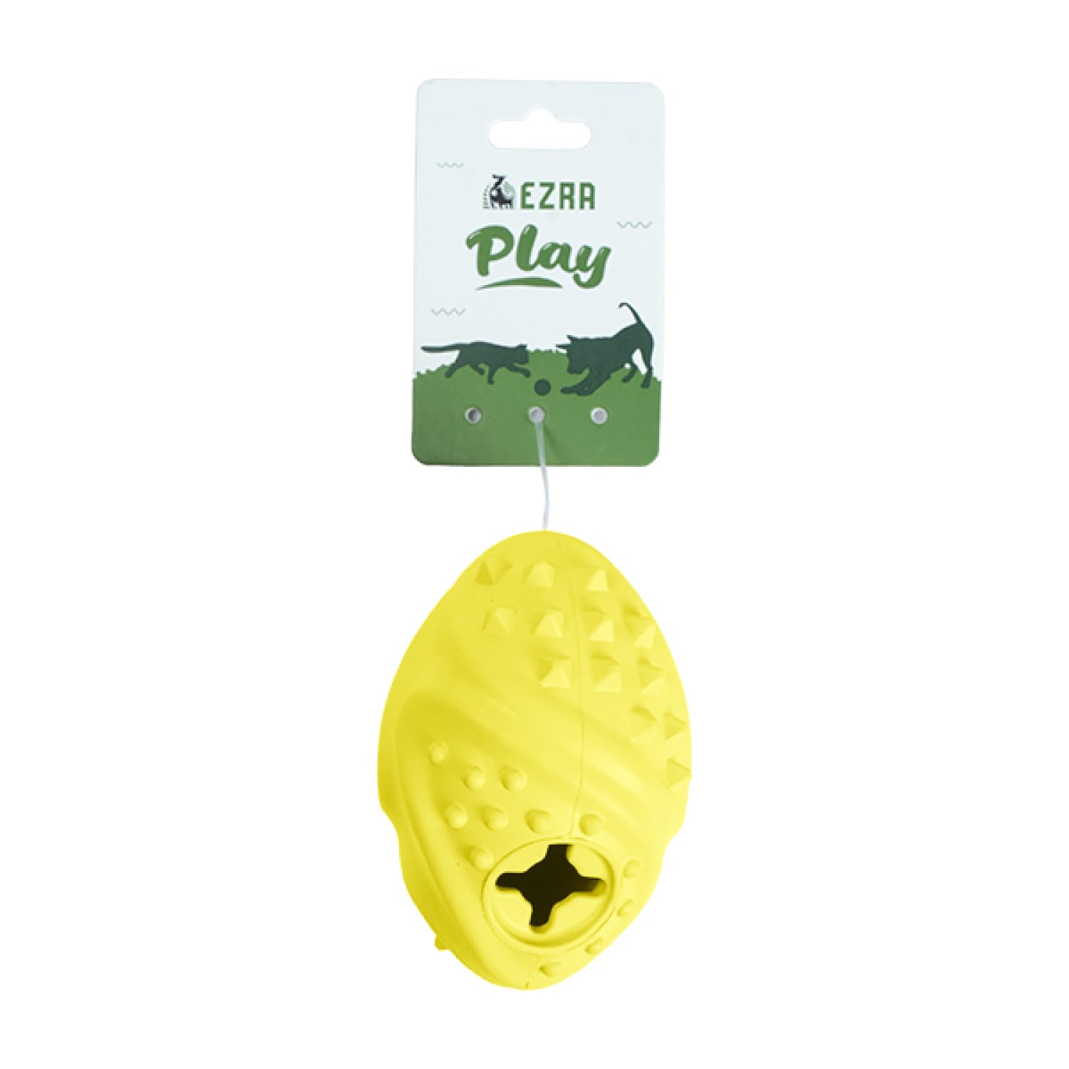 EZRA Play Treat Ball Dog Toy  Yellow, Durable NonToxic Rubber Chew Ball | Interactive Fetch, Bounce & Dental Health Toy for Sm