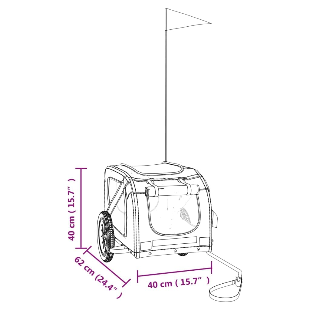 vidaXL Pet Bike Trailer for Small Dogs, Red/Grey - Oxford Fabric Cargo Carrier with Iron Frame, PVC Cover, Air Vents, Reflectors, & Safety Flag, 48.8x20.9x20.9 in