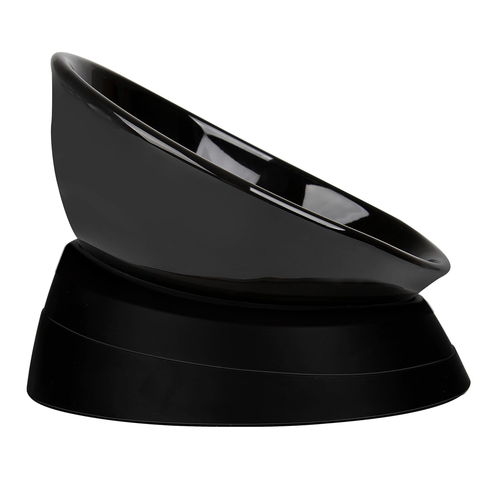 Bulldog Anti-Slip Dog Cat Dish Detachable Rubber Bowl Pet Sterile Tilted Pet Feeder Slope Base (Black Ceramic Bowl, 2 Cup Small/