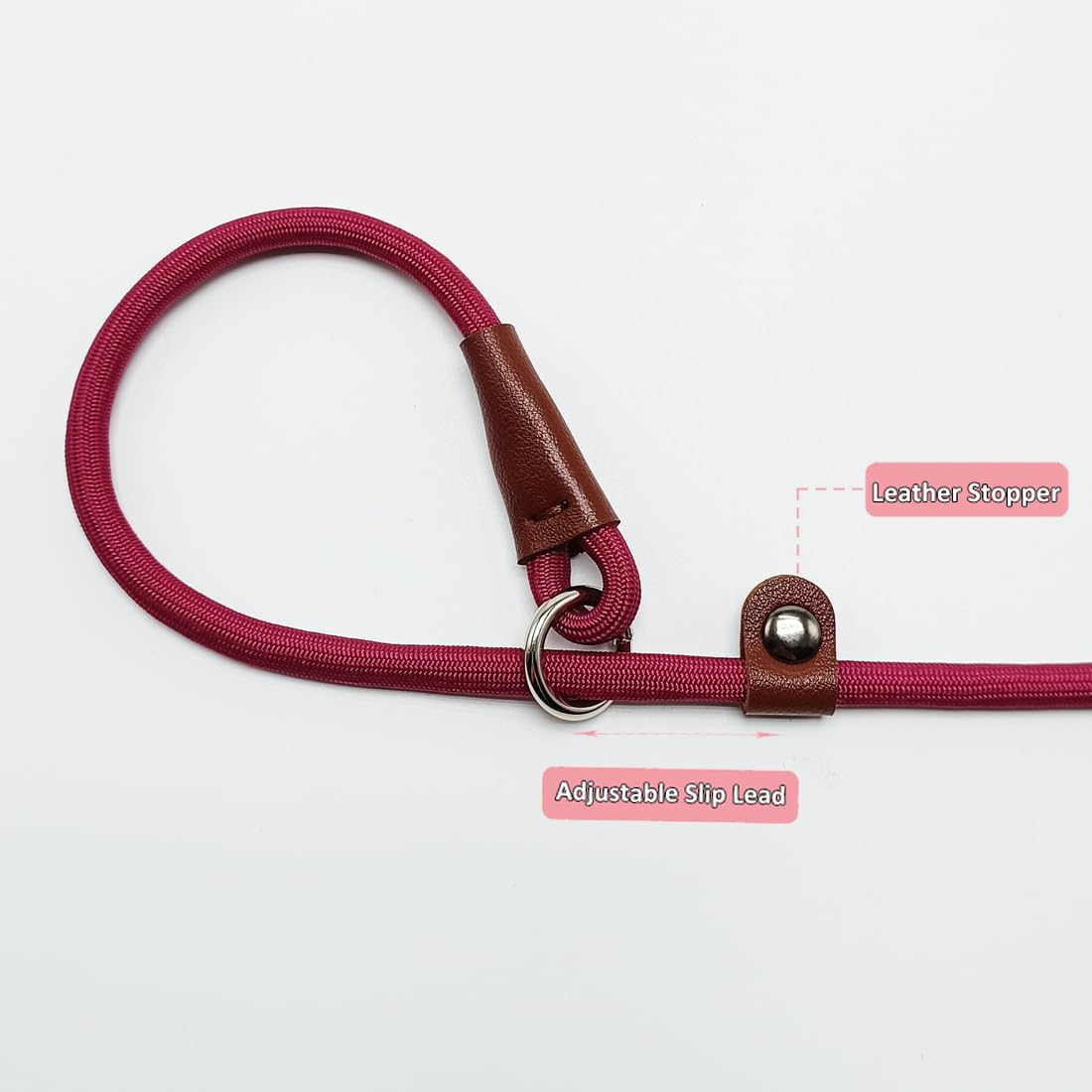 Btinesful 7Ft Slip Lead Dog Leash, Strong Nylon Rope Leash, 1/4 Inch Diam Dog Training Lead For Small Medium Large Dogs, Wine Re