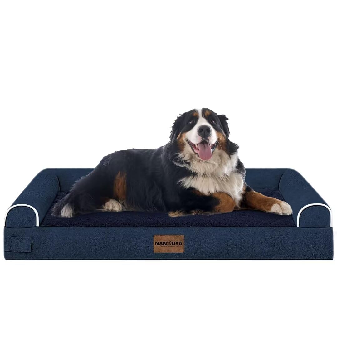 Large Dog Bed Orthopedic Washable: Jumbo Dog Bed Bolster Extra Large Dogs Egg Crate Foam Sofa Couch Waterproof Removable Cover - Navy