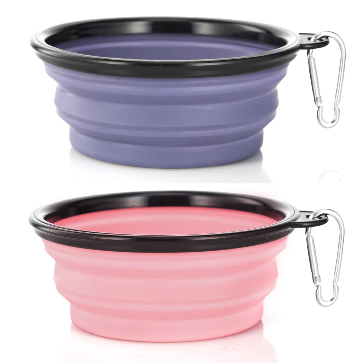 Dog Bowl Pet Collapsible Bowls, 2 Pack Collapsible Dog Water Bowls For Cats Dogs, Portable Pet Feeding Watering Dish For Walking Parking Traveling With 2 Carabiners (Small, Purple+Fairy Pink)