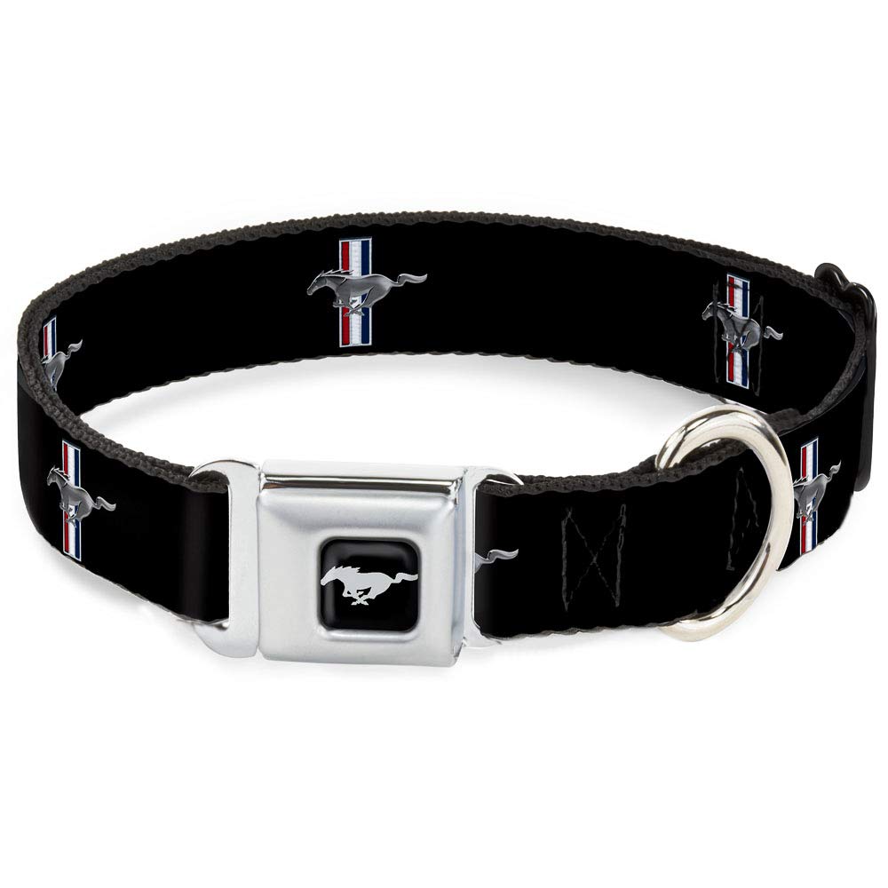 Buckle-Down Seatbelt Buckle Dog Collar - Ford Mustang W/Bars Logo Repeat - 1.5' Wide - Fits 16-23' Neck - Medium
