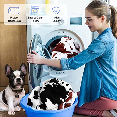 Rezutan Dog Blankets For Largel Dogs,3 Pack Dog Cat Soft Fuzzy Blankets Washable,Comfort Flannel Cow Print,Fuzzy Soft Pet Mat Blankets,Pet Blanket,Reversible Print,42X32 Inch Brown White Cow Print.