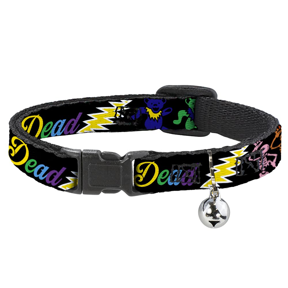 Cat Collar Breakaway Grateful Dead Script Bears Skeletons Black Multi Color 8 To 12 Inches 0.5 Inch Wide