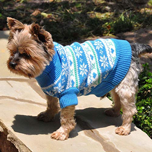 Doggie Design Combed Cotton Snowflake Hearts Dog Sweater (2X-Large, Blue)