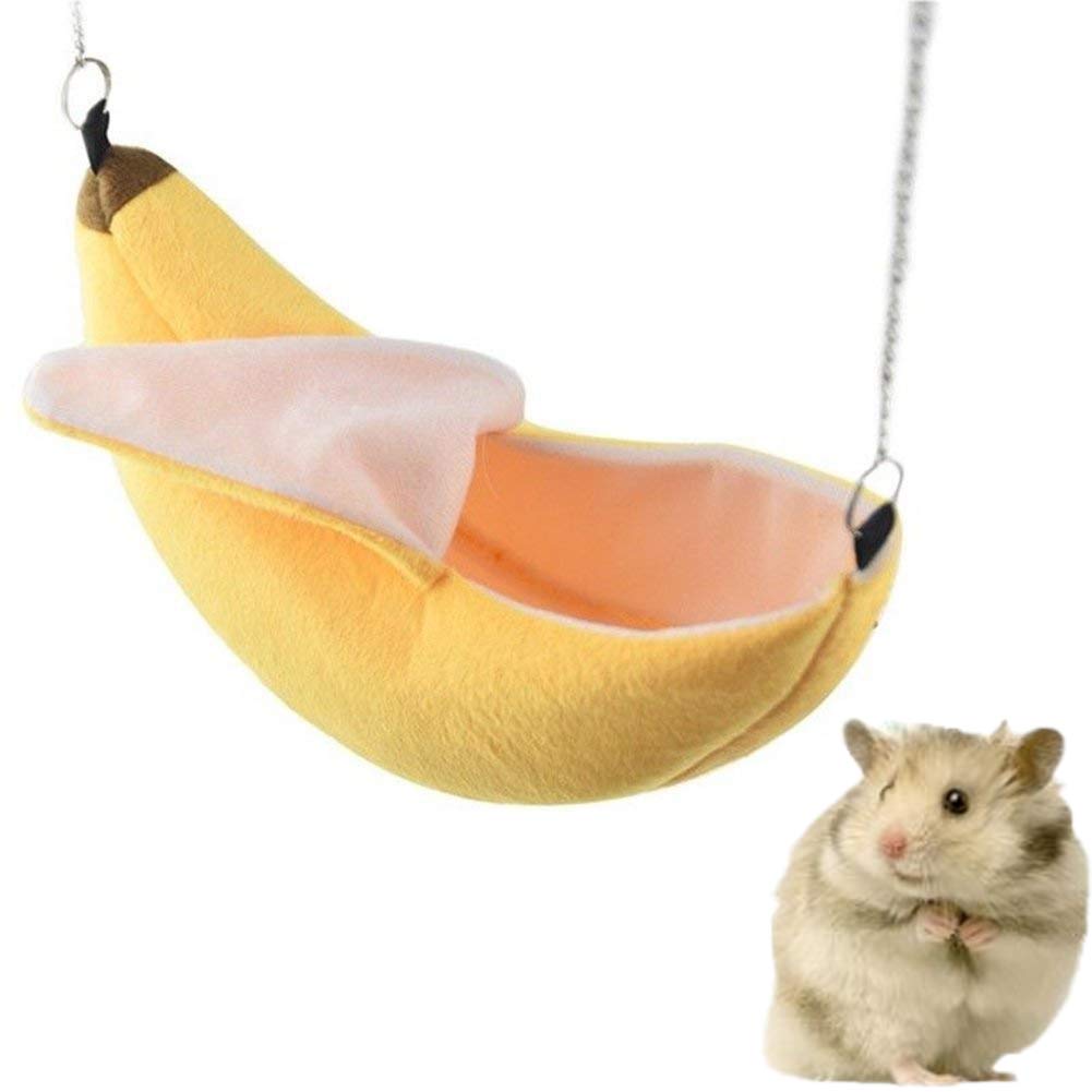ISMARTEN Banana Hamster Bed House Hammock for Small Animals - Warm Cage Nest for Hamsters, Sugar Gliders & Small Birds, 20x6x6
