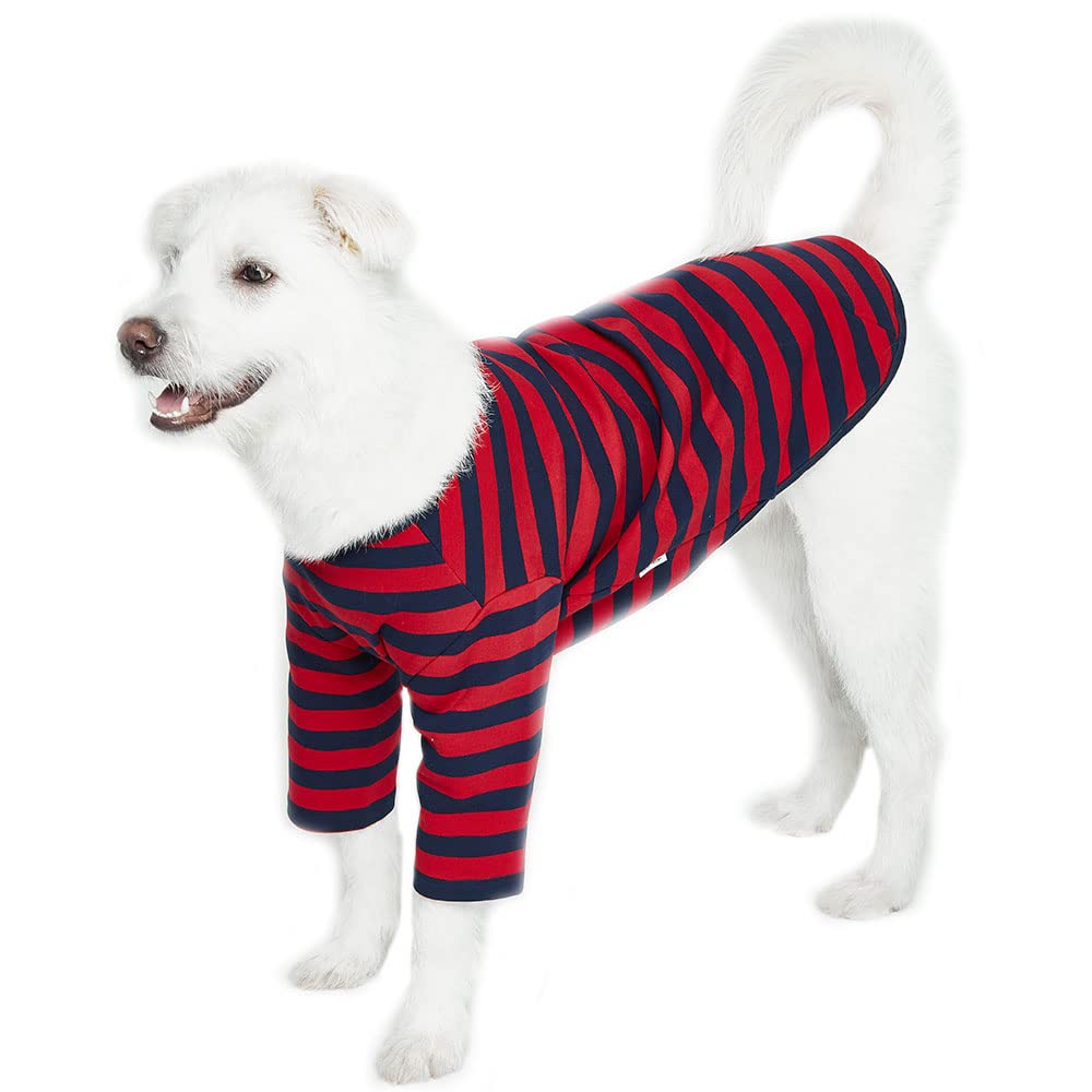 Lucky Petter Dog Cotton Shirts For Small And Large Dogs Rugby Striped T-Shirts Soft Breathable Dog Shirt Pet Clothes (2X-Large, Red/Navy)