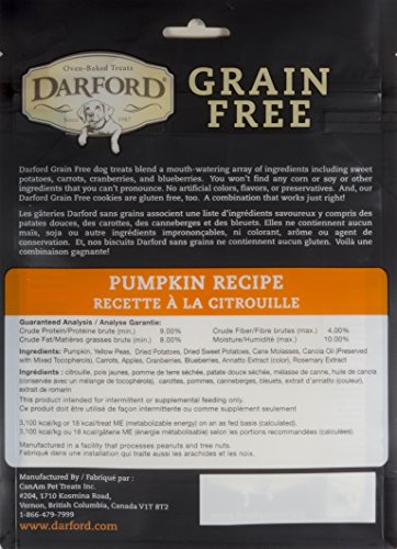 Darford Grain Free Pumpkin Dog Treats - All Natural Oven-Baked Biscuits - No Corn, Soy or Wheat - High in Fiber & Antioxidants -