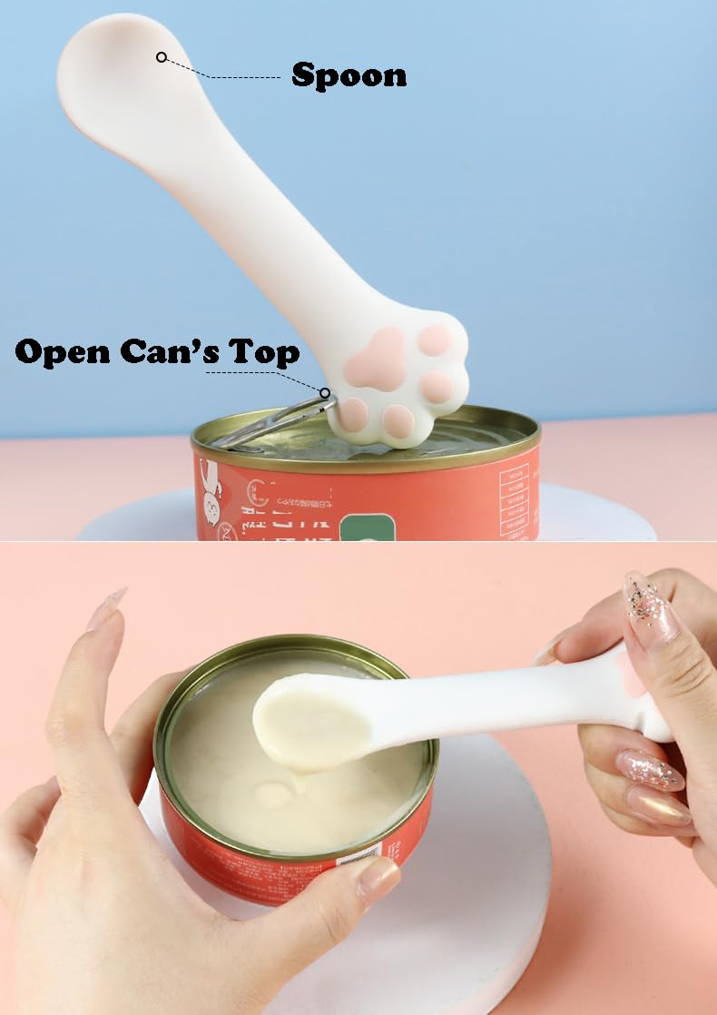 Joyinjojo 2 Pack Dog Cat Food Spoon Spatula, Cute Paw Pet Can Opener Mixing Spoons for Dog Cat Wet Food, Small Silicone Spatula