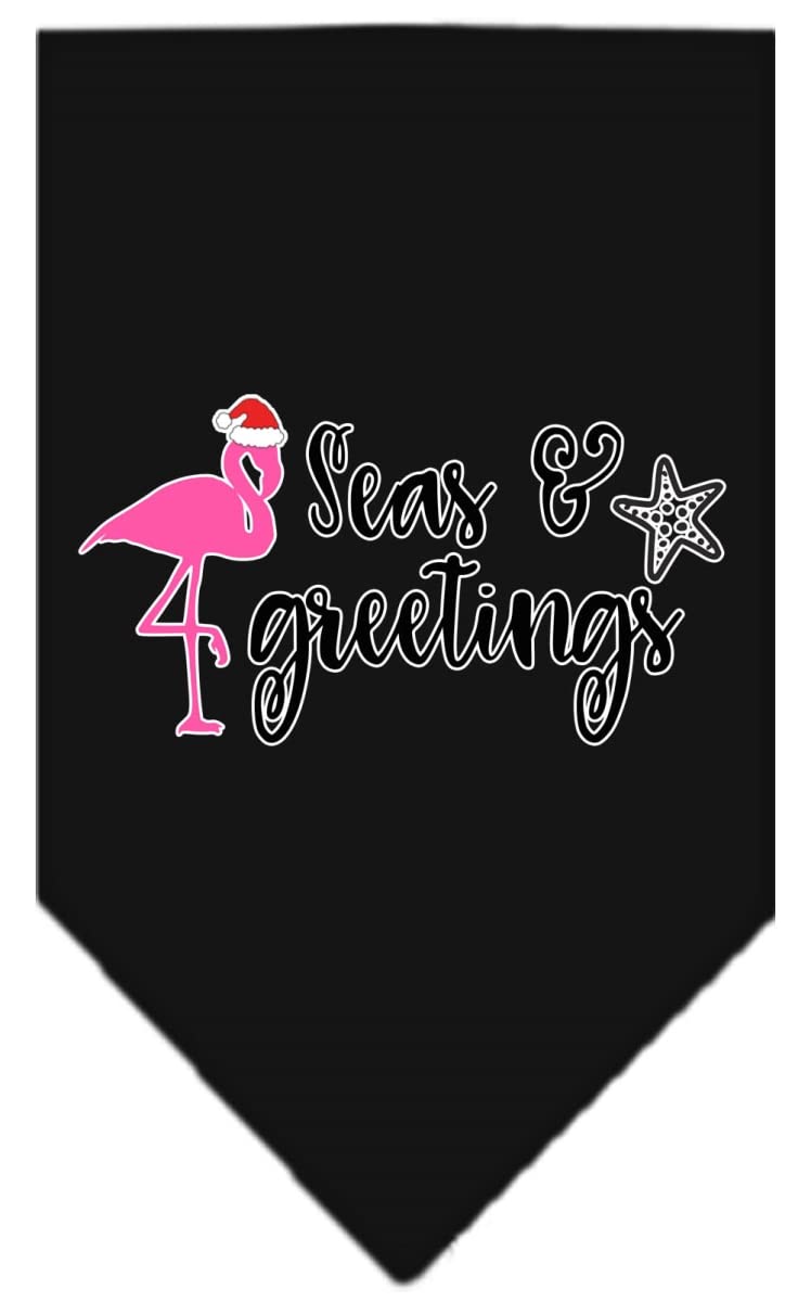 Christmas Pet and Dog Bandana Screen Printed, &quot;Seas & Greetings&quot; Black Small