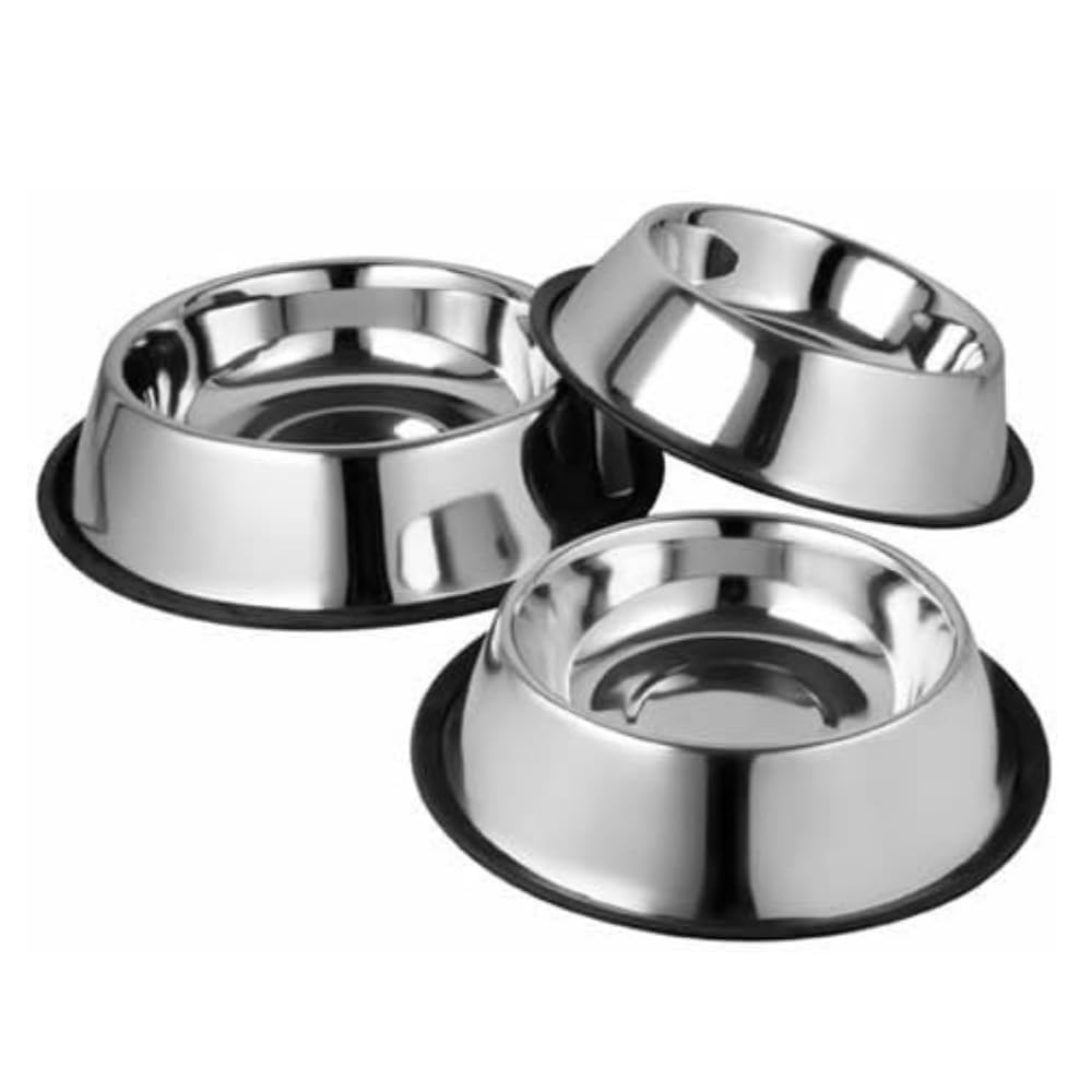 Chullbull Pet Products Dog Cat Size Stainless Steel Bowl 900Ml Pack Of 3 | Durable Silver Steel Bowl For Dogs And Cats | Ideal F