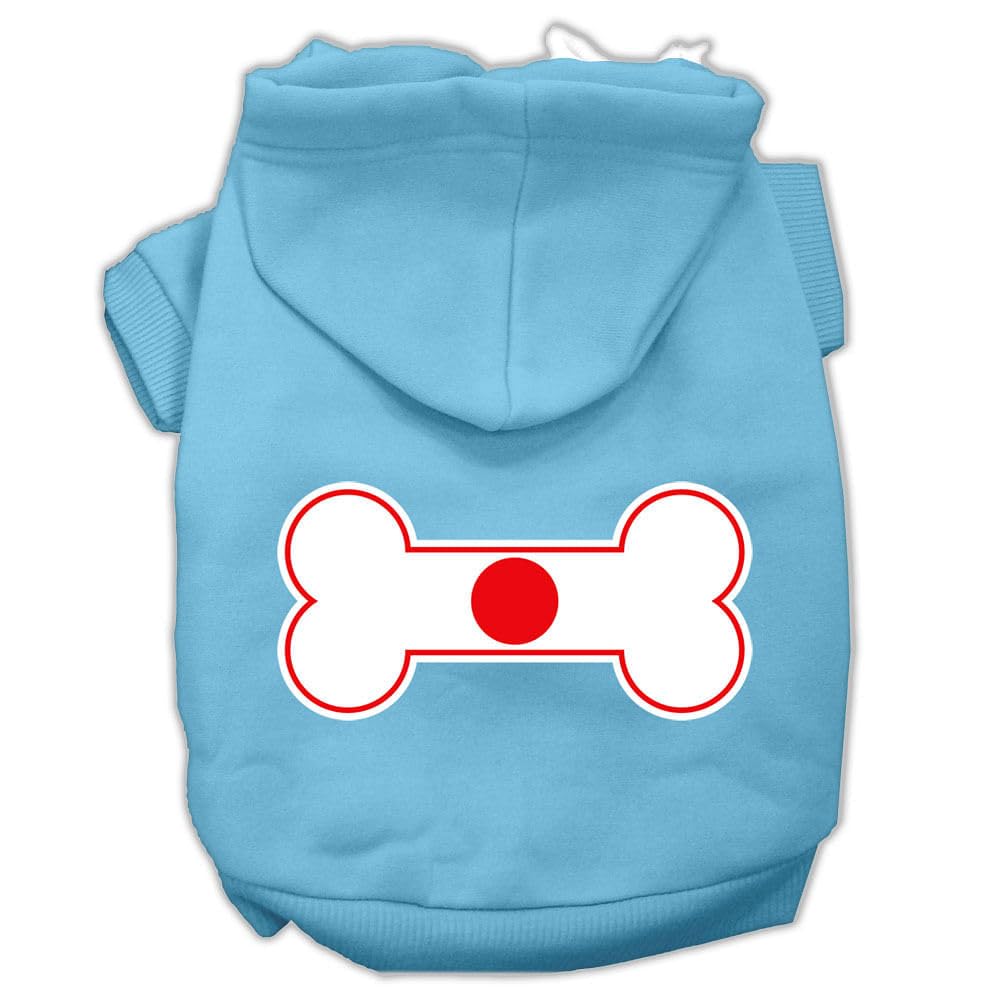 Pet, Dog & Cat Hoodie Screen Printed, Bone Flag Japan Baby Blue SM (3-6 lbs.)