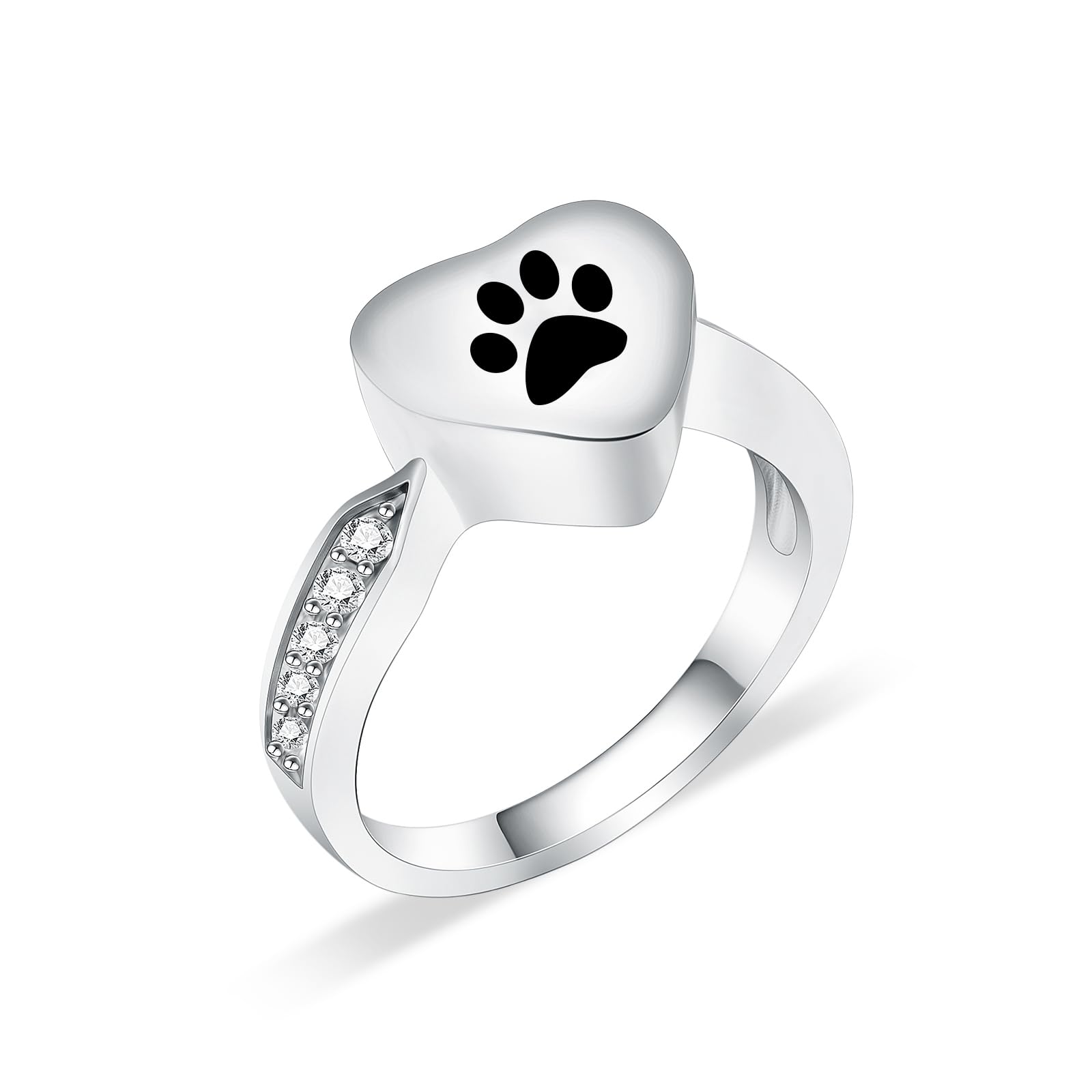 Love Heart Urn Ring For Pet Dog Cat'S Ashes Keepsake Memorial Jewelry Paw Print Cremation Finger Rings (5#, Black)
