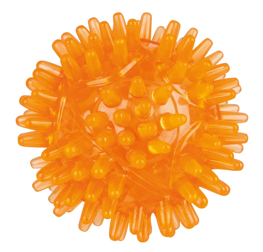 TRIXIE Glowing Hedgehog Ball for Dogs & Cats | Soundless, Floatable, Durable TPR Pet Toy | 5 cm, Orange | Interactive Chew & Fet
