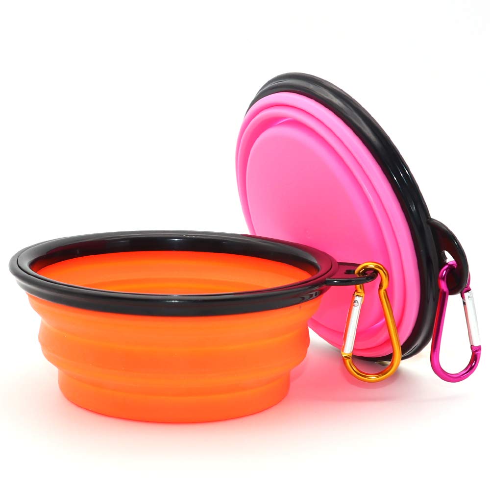 Dog Bowl Pet Collapsible Bowls, 2 Pack Collapsible Dog Water Bowls For Cats Dogs, Portable Pet Feeding Watering Dish For Walking Parking Traveling With 2 Carabiners (Small, Orange+Pink)