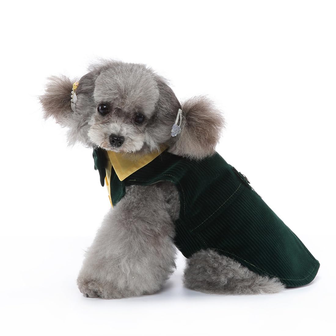 Doteyayp Puppy Velvet Tuxedo With Detachable Bowtie Prom Wedding Formal Wear Prince Costume For Small Dog (Large, Green)