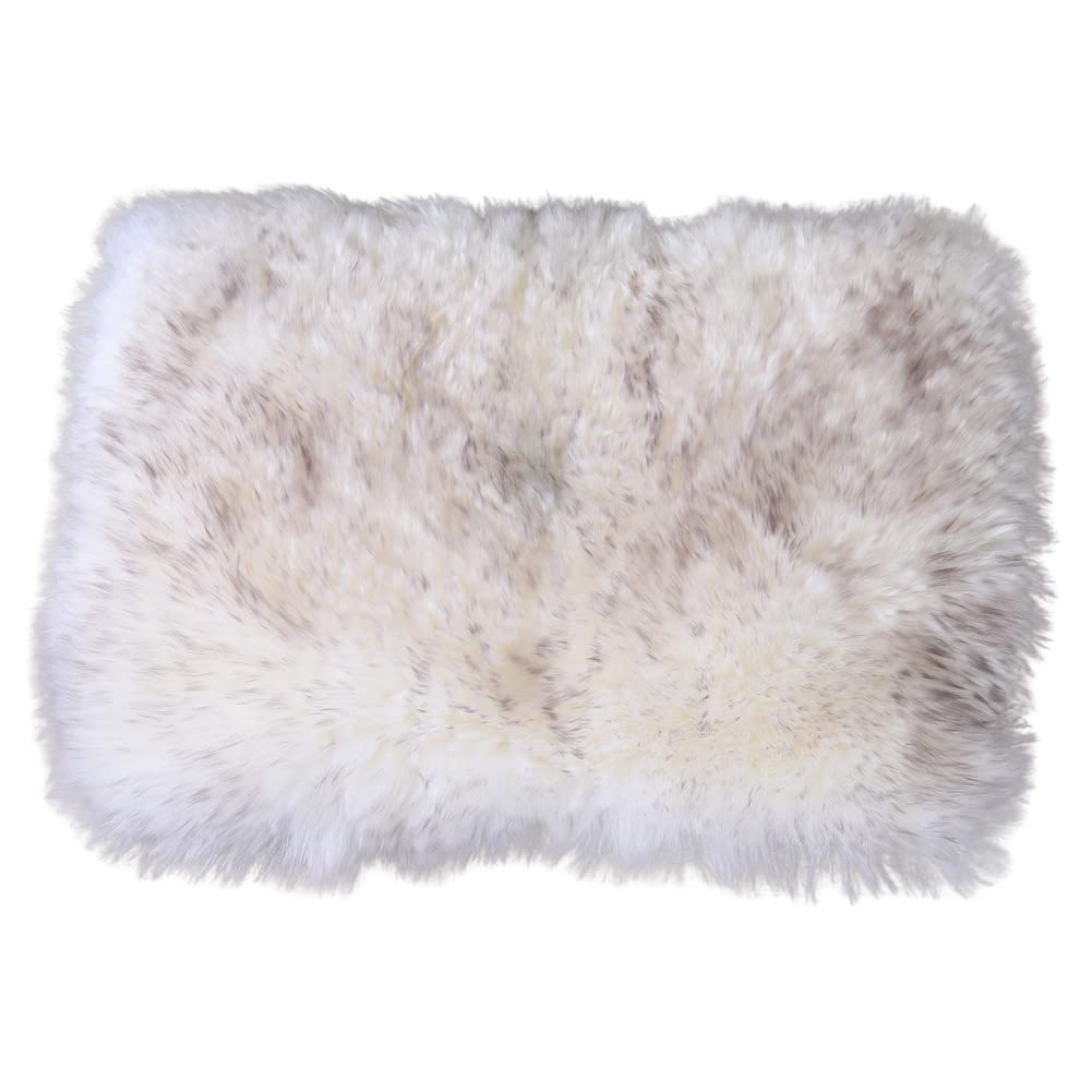 Asuprui Sheepskin Pet Bed Mat 100% Sheepskin Deluxe Dog Crate Pad Ultra Soft Durable Self Warming Kennel Mattress For Dogs And Cats (White With Black Tip)