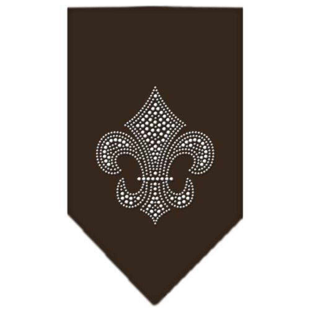Pet and Dog Bandana Rhinestone, "Silver Fleur De Lis" Cocoa Small