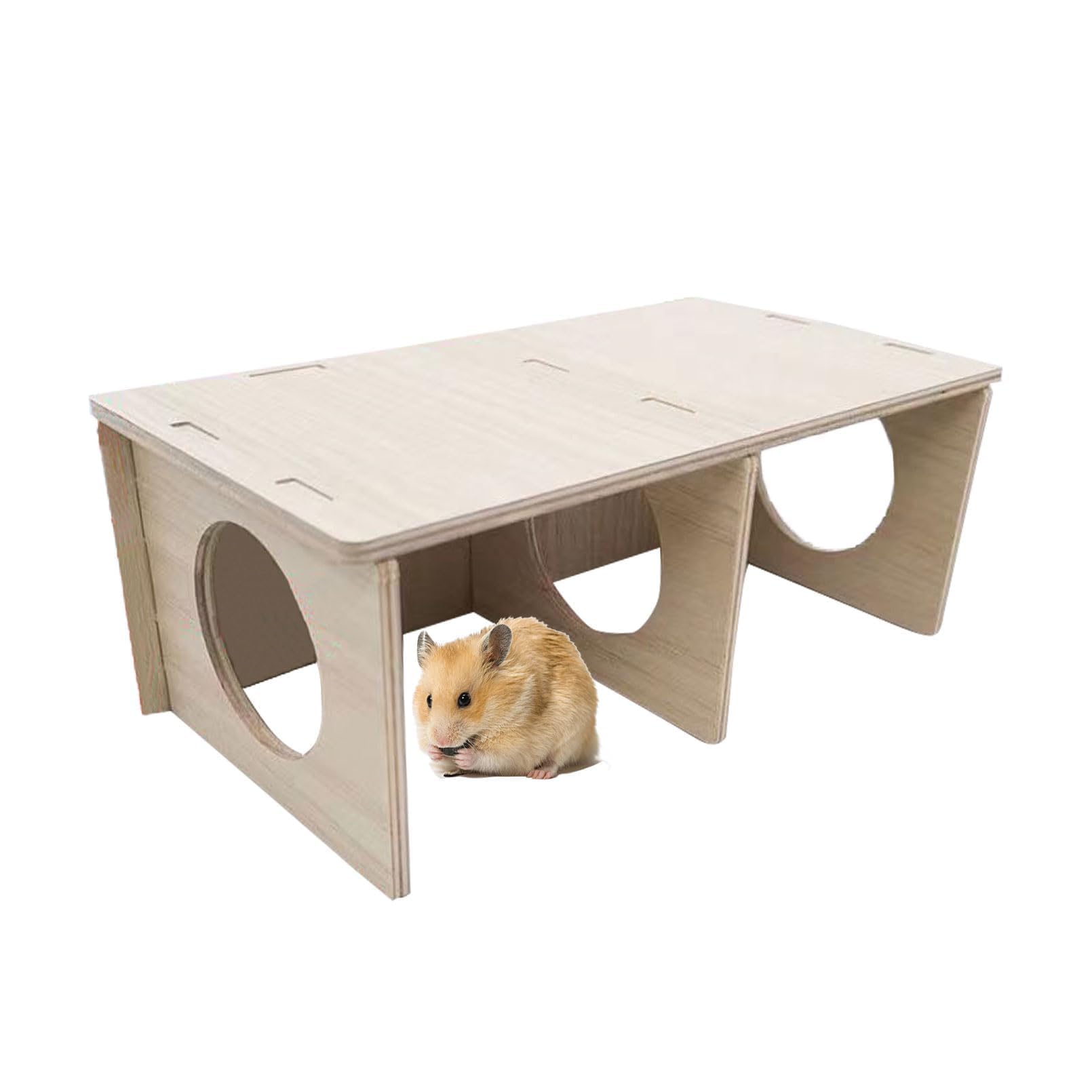 Hamiledyi Wooden Hamsters 2-Chamber Hideout-Tunnel Multi Chamber Exploring Toy Hamster Exploring Labyrinth Tunnel Toy for Hamste