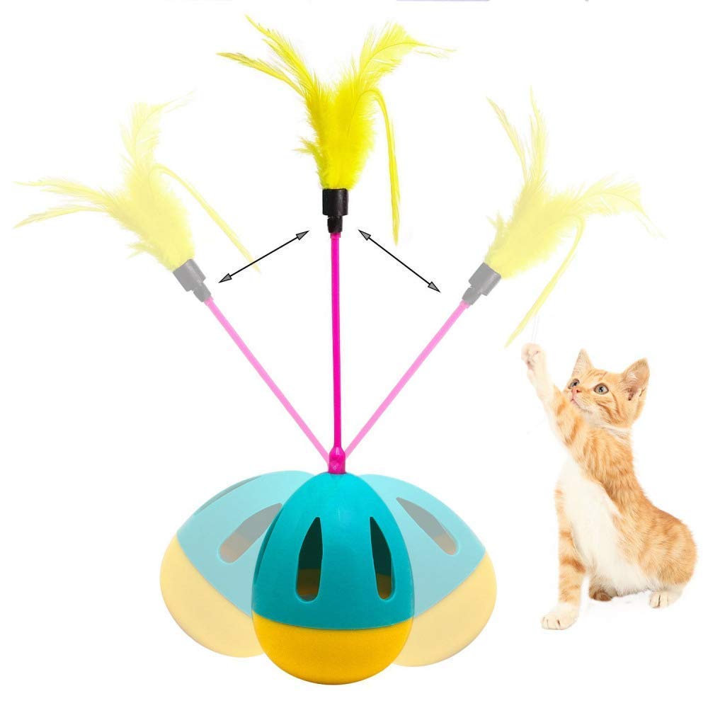 The Pets Company Cat Tumbler Toy, Interactive Training Cat Treat Dispenser Toy Indoor Cat Kitten, With Feathers