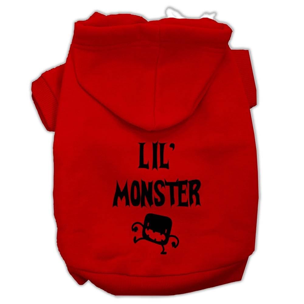 Halloween Pet, Dog & Cat Hoodie Screen Printed, 'Lil Monster' Red Xs (0-3 Lbs.)