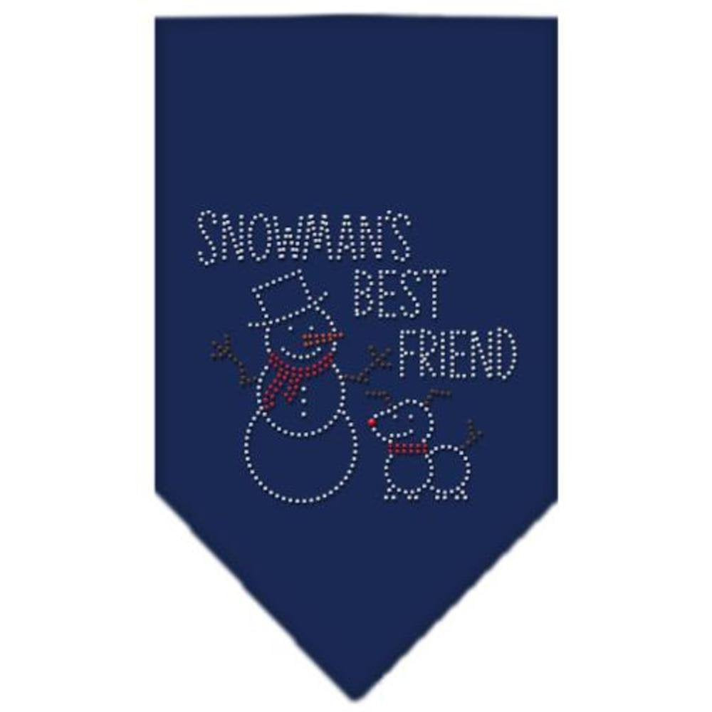 Christmas Pet and Dog Bandana Rhinestone, Snowman's Best Friend Navy Blue Small