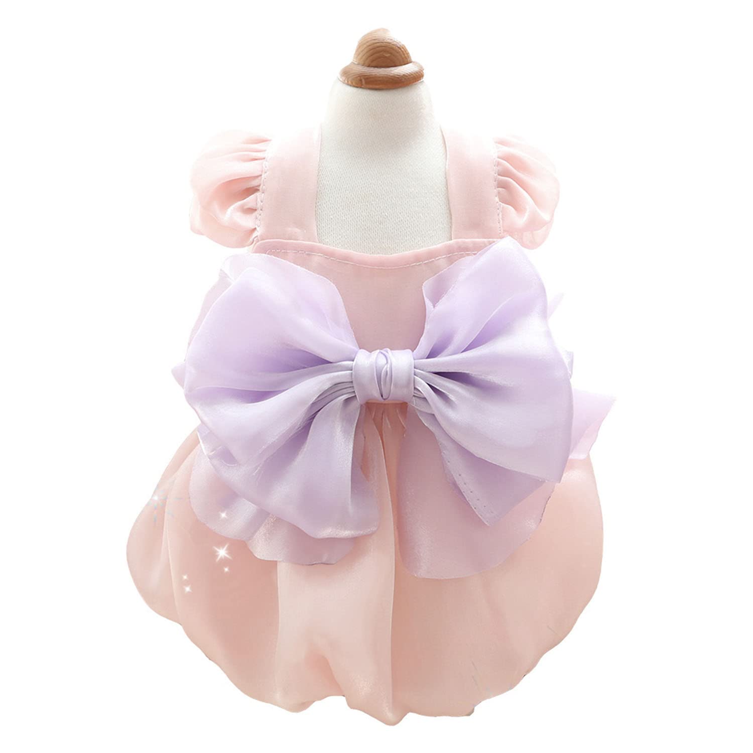 Fladorepet Shining Dog Dress Tutu Pink Bowknot Pet Clothes For Wedding Birthday Party Doggy Gown Puppy Outfits Cat Apparel (Purp