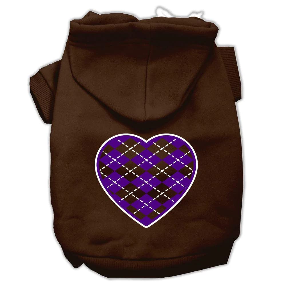 Pet Dog & Cat Hoodie Screen Printed, 'Purple Argyle Heart' Light Pink Lg (10-14 Lbs.)