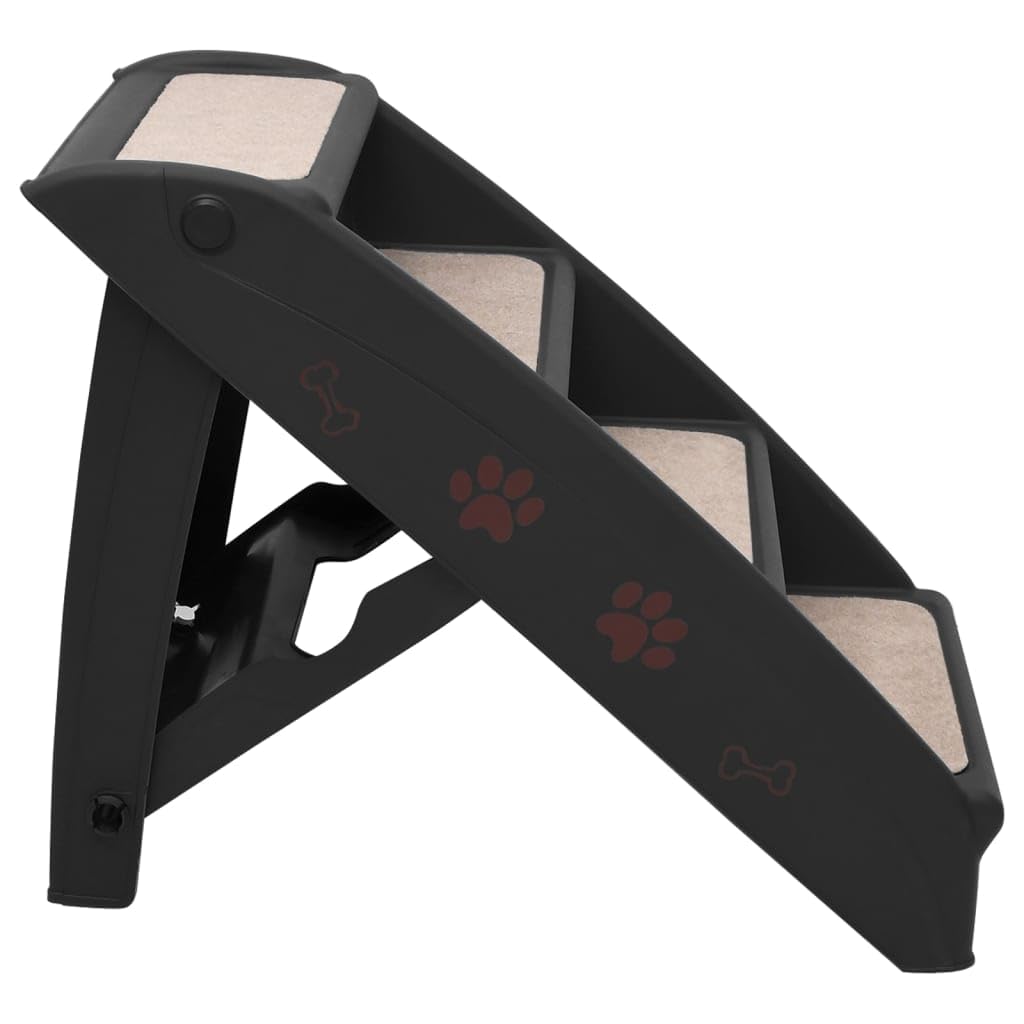 vidaXL Black Folding Dog Stairs - Portable, Lightweight and Durable Pet Steps with Non-Skid Feet - 24.4"x15.7"x19.5"