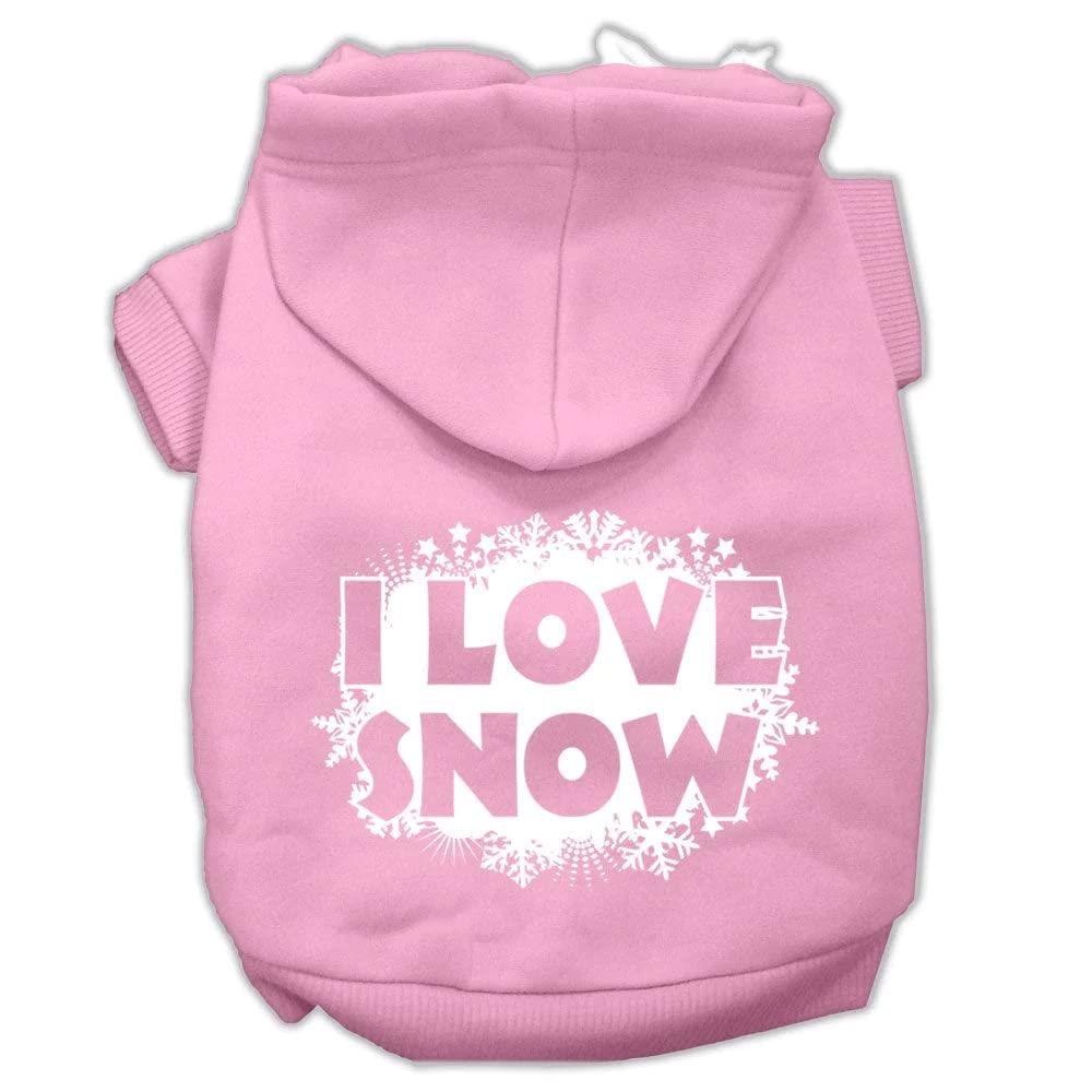 Christmas Pet Dog & Cat Hoodie Screen Printed, I Love Snow Blue XS (0-3 lbs.)