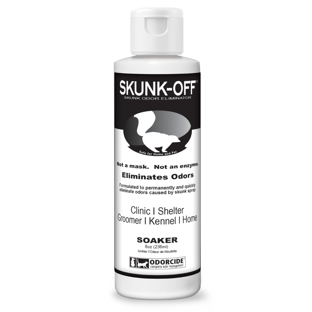 Skunk Off Pet Odor Eliminator Soaker Bottle - Ready To Use Skunk Odor Remover For Dogs, Cats, Home, Car, Clothes & More – Skunk Odor Eliminator Pet Cleaner W/Non-Enzymatic Formula, Safe For Pets, 8Oz