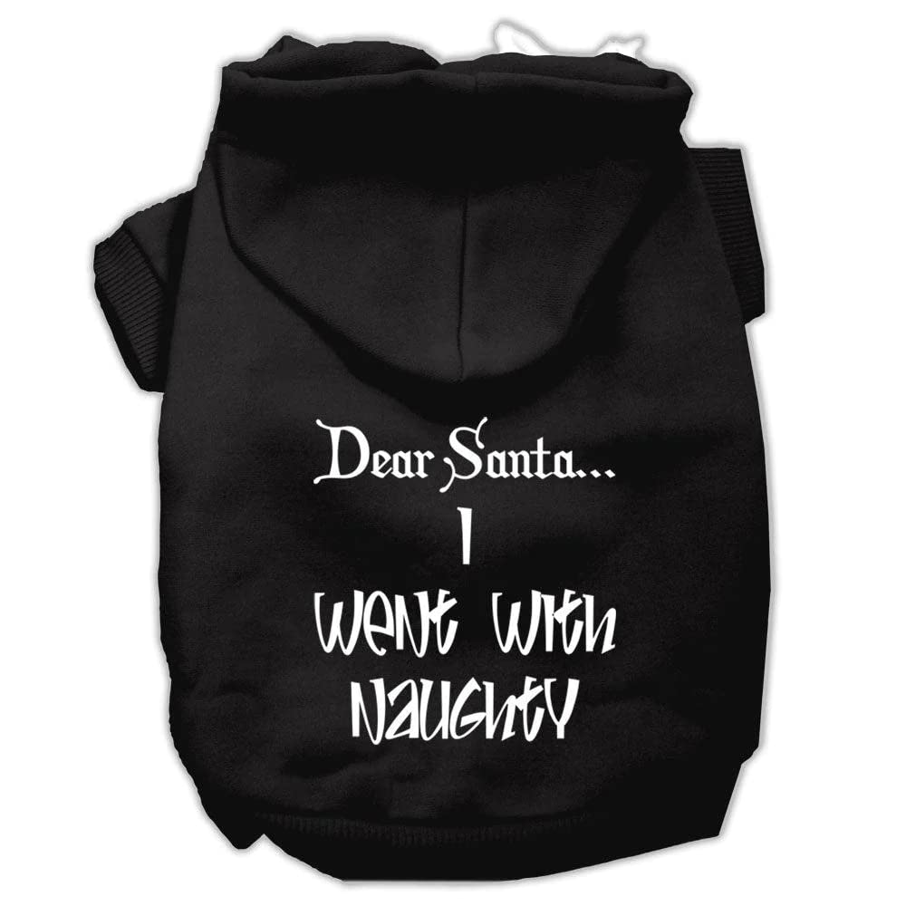 Christmas Pet Dog & Cat Hoodie Screen Printed, Dear Santa, I Went with Naughty Black LG (10-14 lbs.)