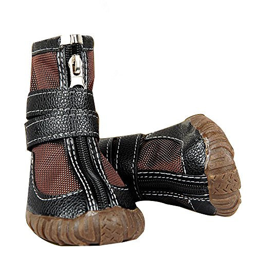 Large Big Dog Pu Leather Sport Shoes Winter Waterproof Pet Dog Puppy Martin Boots Non-Slip Pitbull Golden Retriever Rain Shoes (10(2.5X3.3 Inch)(Pack Of 4)), Brown