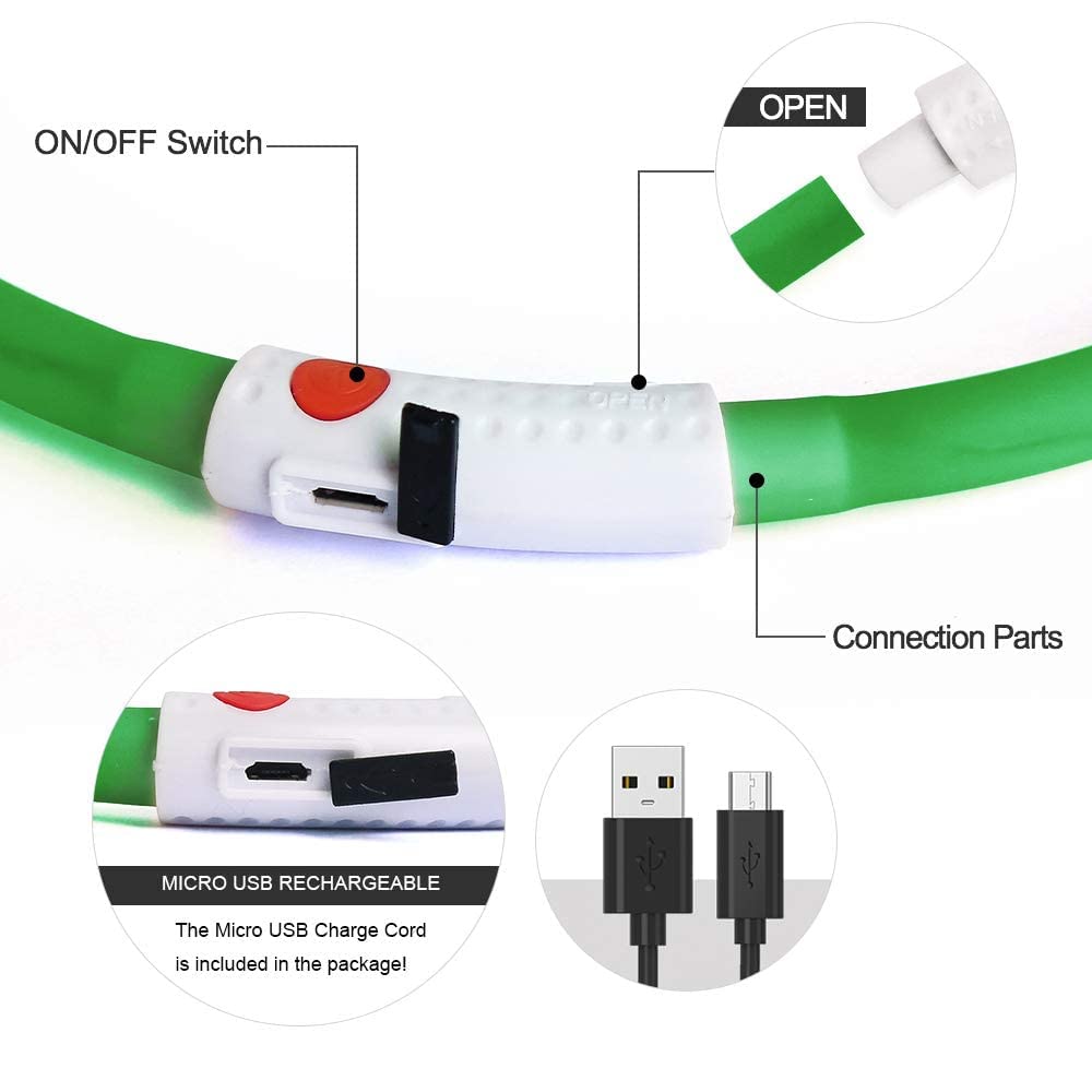 Higo Light Up Dog Collars - Rechargeable Led Dog Collar, Glowing Puppy Collar, Silicone Led Pet Collar, Flashing Dog Lights For Night Walking (Green)