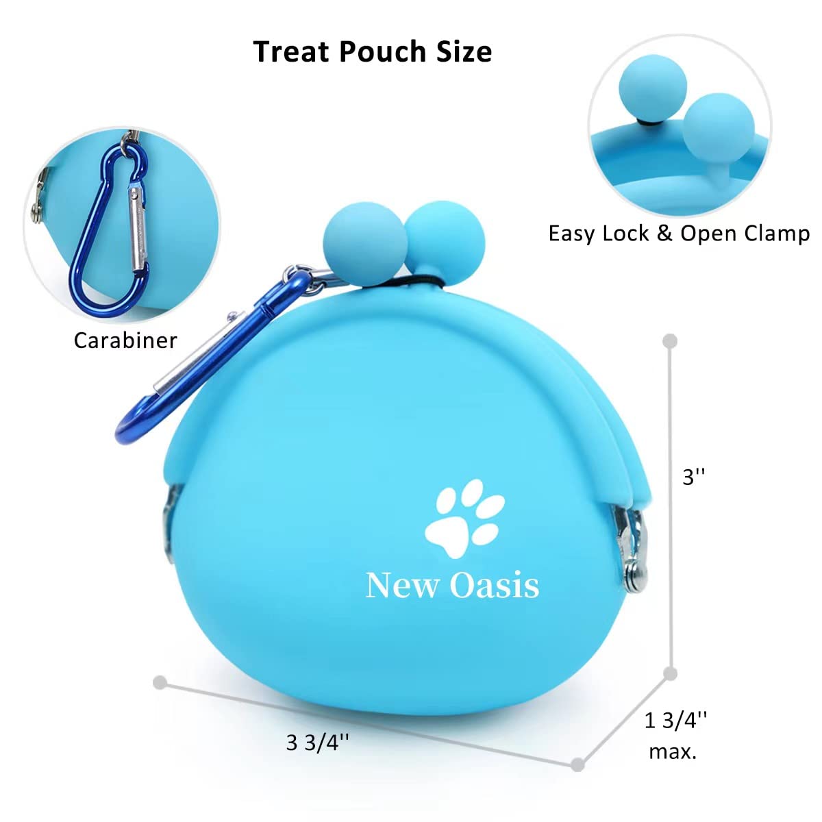 New Oasis Dog Treat Pouch, 10oz Small Portable Silicone Dog Training Pouch Reusable Dog Treat Bag with Carabiner Key Case Silico